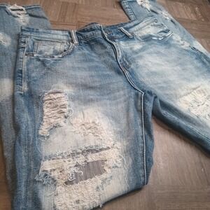 Embellish Jeans Straight 35x33 Mens Jeans Red‎ Thread Art Distressed Y2K Street